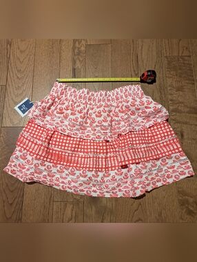 NEW! Roller Rabbit Floral Red White Geometric Starburst Tiered Mini Skirt XL